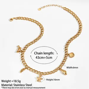 Collier doré en acier inoxydable avec pendentifs étoile de mer coquillage et hippocampe
