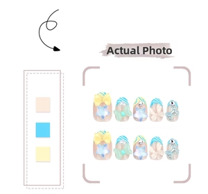 Detailed view of handmade press-on nails with 3D stars, bows and cartoon bear charms