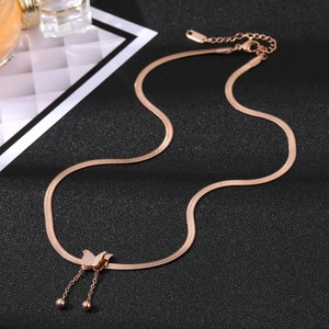 Elegant rose gold butterfly pendant necklace with double-layer snake chain and frosted finish