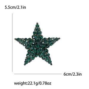 Green crystal encrusted star brooch in gold finish with size and weight dimensions