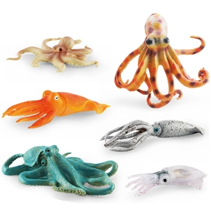 6-piece realistic sea creature model set featuring detailed octopus and squid figurines