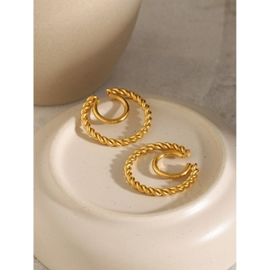 18k gold plated double layer twisted rope ear cuffs for women in minimalist style