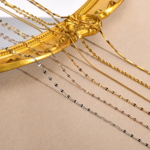 Women's 18K gold plated stainless steel necklace collection with six varied chain textures