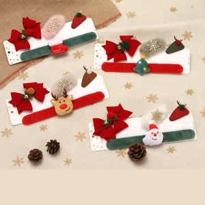Christmas Hair Accessories Slap Bracelet Velvet Plush Red Bow Reindeer Antler Snowflake Santa Claus Children Holiday Gift