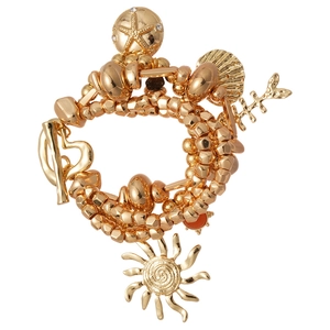 Vintage multilayer beaded bracelet with golden ocean charms like starfish and shells