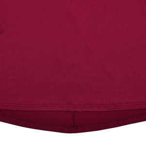 Close-up of the double-needle stitched hem on a wine red slim fit summer dress