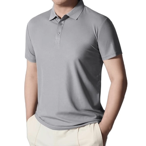 Men's slim fit grey short sleeve polo shirt in breathable pique fabric for business casual