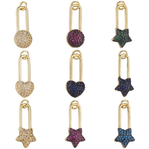 Golden micro-paved zircon pendants in heart, star, and round shapes for DIY jewelry