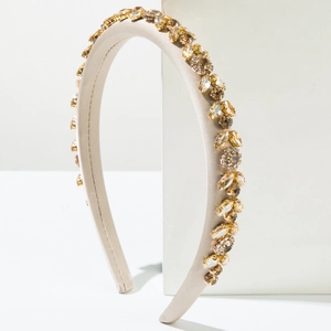 Baroque style champagne satin headband with sparkling amber rhinestones and crystals