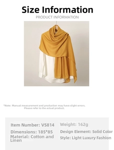 Detail view of yellow linen-cotton scarf measuring 185x85cm with light luxury texture