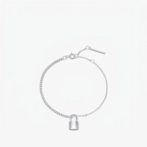 Asymmetric 925 Sterling Silver Bracelet For Women With Cubic Zirconia Tennis Chain And Polished Padlock Pendant Fashion Jewelry