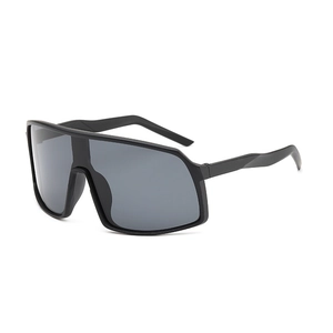 Matte black cycling sunglasses with smoke grey large wrap-around lenses for outdoor sports