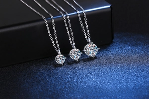 Detailed comparison of three S925 sterling silver necklaces with round moissanite pendants