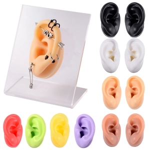 Silicone Ear Model With Transparent Acrylic Stand For Earring Stud Piercing Practice Realistic Soft Jewelry Display Tools