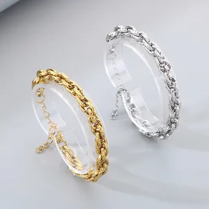 Stainless Steel Twisted Chain Bracelet 18K Gold Plated Thick Minimalist Punk Industrial Jewelry For Men Women Elegant