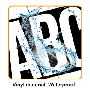Waterproof vinyl letter stickers showing splash resistance on white background