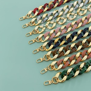 Colorful resin acrylic wide bag chain replacement straps with golden spring metal buckles