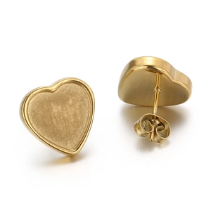 Boucles d'oreilles cœur en acier inoxydable doré poli avec texture intérieure mate
