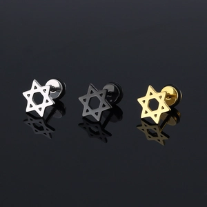 Fashionable stainless steel star stud earrings in silver, gold, and black colors