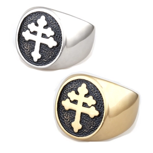 Stainless Steel Cross Signet Ring Vintage Gothic Religious Lorraine Patriarchal Jewelry For Men