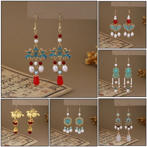 New Chinese Style Drop Earrings With Faux Artificial Pearl And Butterfly Tassel Alloy Hook Vintage Elegant Jewelry For Women