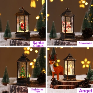 Set of 4 vintage Christmas lanterns with Santa, Snowman, Tree, and Angel motifs