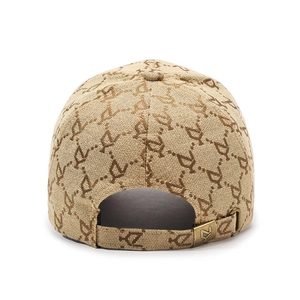 Khaki monogram baseball cap with adjustable bronze buckle back view for outdoor use