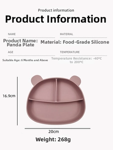 Detailed size specifications for panda shaped silicone baby plate with suction base