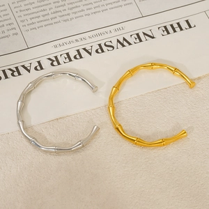 Retro style 18K gold and silver plated stainless steel bamboo open cuff bracelets
