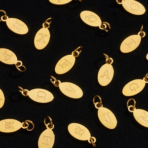 Initial Letter Pendant Necklace Oval Tag Stainless Steel 18K Gold Plated Etched Minimalist Jewelry DIY Accessories