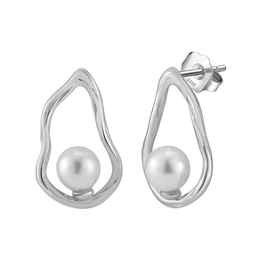 Irregular Geometric Shell Artificial Pearl Stud Earrings For Women With 925 Sterling Silver Earring Post Elegant Minimalist Jewelry