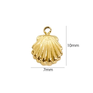 Detailed close-up of a 10mm golden seashell pendant charm with measurement markers