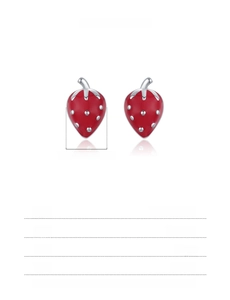 Detail view of 925 sterling silver strawberry stud earrings with size 5.50x8.50mm specs