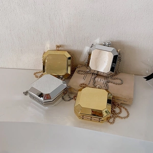 Glossy acrylic octagon mini box bags in gold and silver finish with metal chain straps