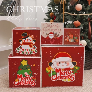 Christmas Advent calendar gift boxes with cartoon Santa and snowman holiday illustrations