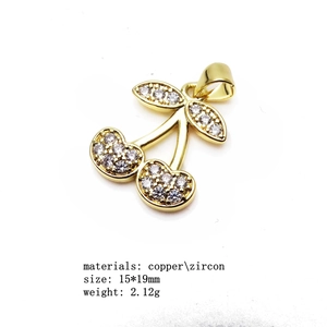 Detail of cubic zirconia cherry pendant with 15x19mm dimensions and weight of 2.12g
