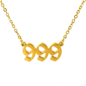 Minimalist gold stainless steel necklace with 999 number pendant for men and women
