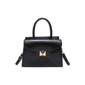 Sac à main minimaliste en cuir PU noir avec motif crocodile et boucle dorée élégante