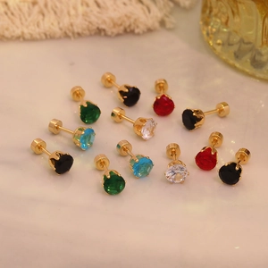 Six paires de boucles d'oreilles en acier inoxydable doré avec zircons multicolores
