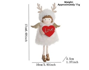 Detail showing 17cm plush Christmas angel with love heart and sequined wings
