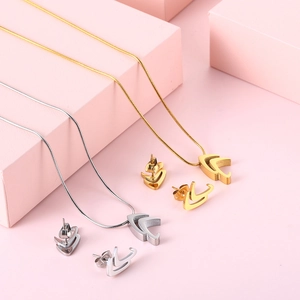 Necklace And Earrings Stainless Steel Geometric Hollow V Shape Snake Chain Minimalist Chic Accessory For Women