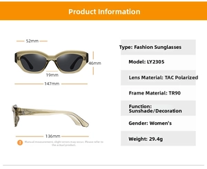 Size guide for polarized sunglasses with TR90 frame and TAC lens specifications