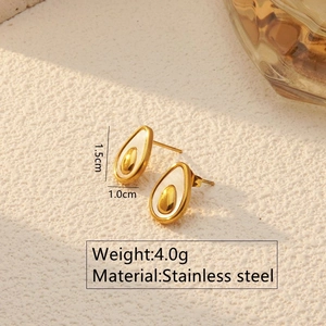 Detail view of teardrop earrings in gold stainless steel with dimensions and weight