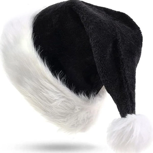 Black Christmas Hat Santa Hat Thick Plush Faux Fur Soft Holiday Party Celebration Accessories For Adults Kids