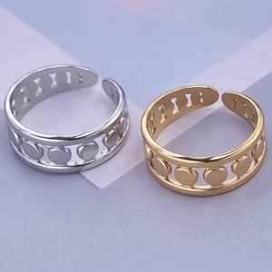 Detail of gold and silver minimalist hollow geometric open rings in 304 stainless steel