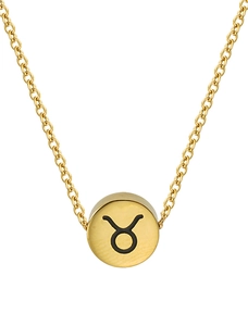 Detailed view of golden stainless steel round pendant featuring the Taurus zodiac symbol