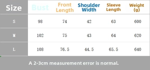 Size chart for women's casual blazer with bust, length, shoulder, and sleeve measurements