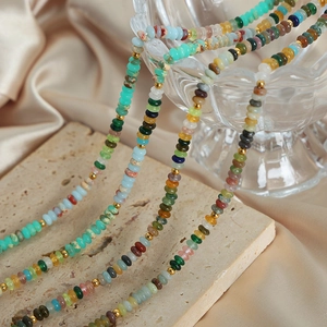 Bohemian multicolored abacus bead necklace in gold-plated stainless steel on silk