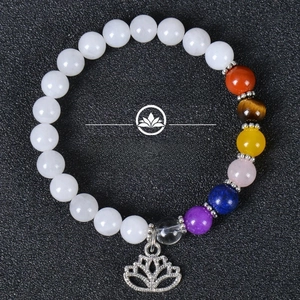 Natural crystal stone bead bracelet with lotus pendant for yoga and stress relief