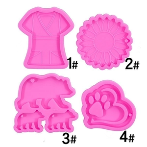 Silicone Mold Sunflower Bear Nurse Uniform Heart Paw Shapes For DIY Resin Keychain Pendant Crafts Flexible Tool